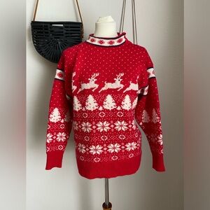 Vintage Deans of Scotland Shetland Wool Red Christmas Sweater, Size Medium